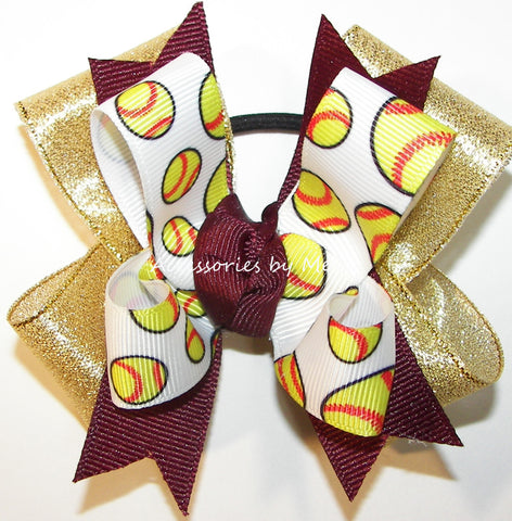 Softball Maroon Gold Hair Bow