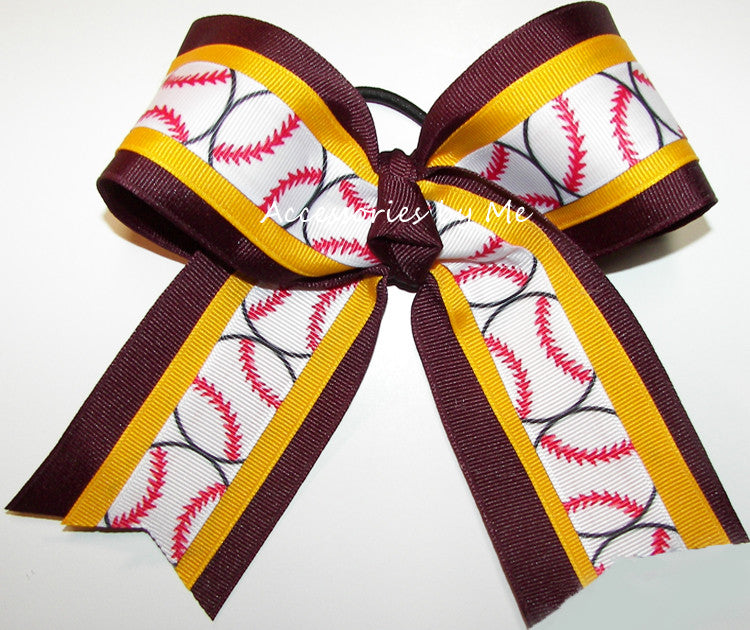 Softball Maroon Gold Big Cheer Bow