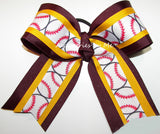 Softball Maroon Gold Big Cheer Bow