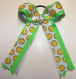 Softball Neon Green Silver Ponytail Holder