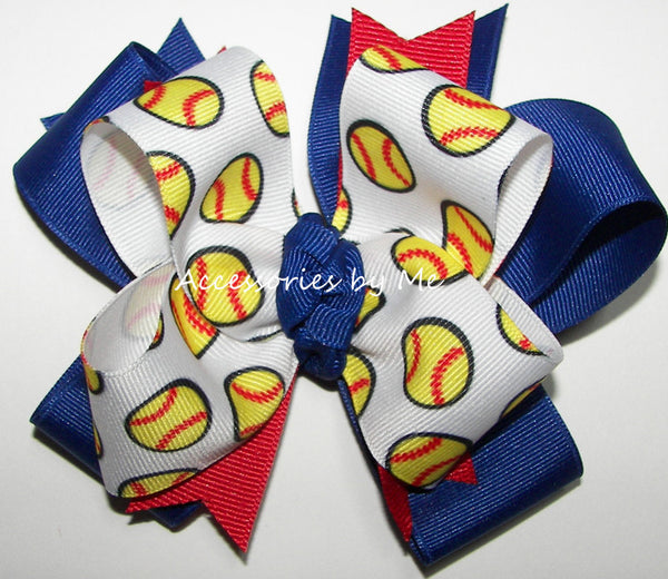 Blue Softball Bow, Royal Red Softball Bow, Softball Patriotic Hair Bow