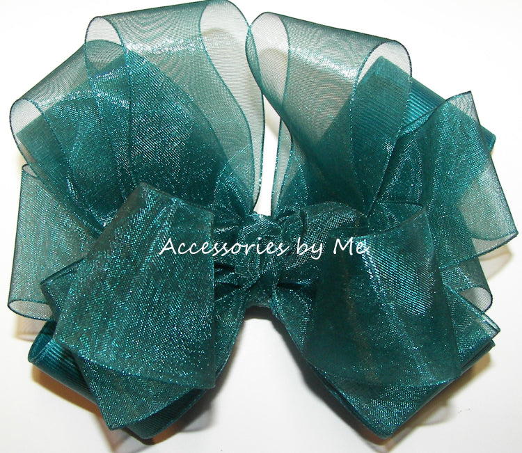 Teal Green Organza Satin Hair Bow
