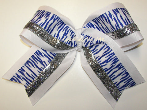 Tigers Blue White Silver Big Cheer Bow