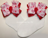 Red Hearts Bow Socks