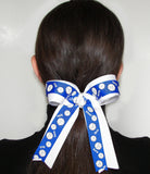 Volleyball Royal Blue White Silver Ponytail Bow