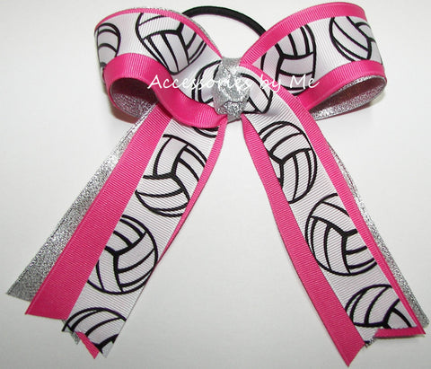 Volleyball Hot Pink Silver Ponytail Bow