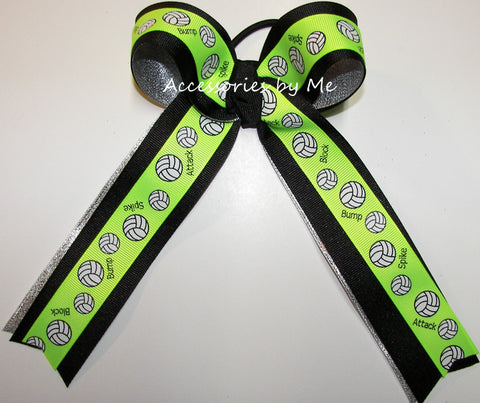 Volleyball Neon Green Black Silver Ponytail Bow