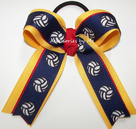 Volleyball Navy Red Yellow Gold Glitter Ponytail Bow