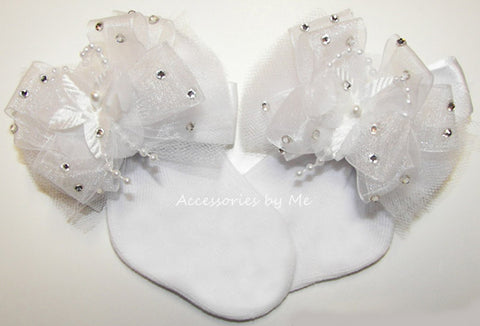 Glitzy White Tutu Bow Socks