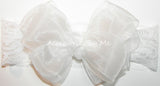 White Organza Bow Wide Lace Stretch Headband