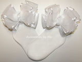 White Organza Satin Bow Socks