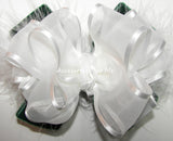 White Organza Marabou Green Velvet Hair Bow