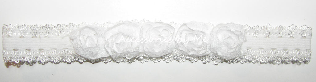 White Rose Flowers Lace Headband