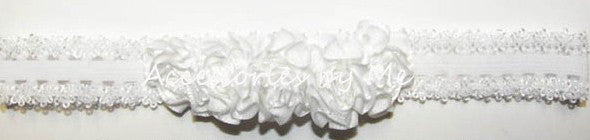 White Satin Rose Flowers Lace Headband