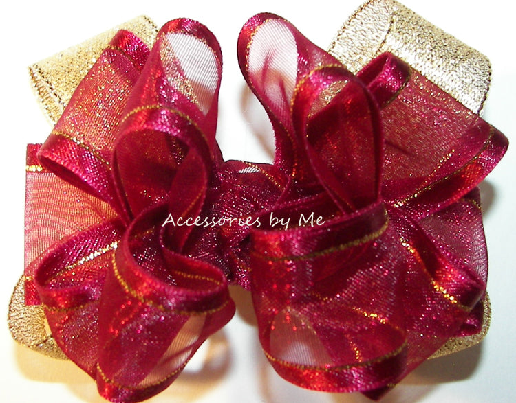 Wine Gold Organza Metallic Hair Bow