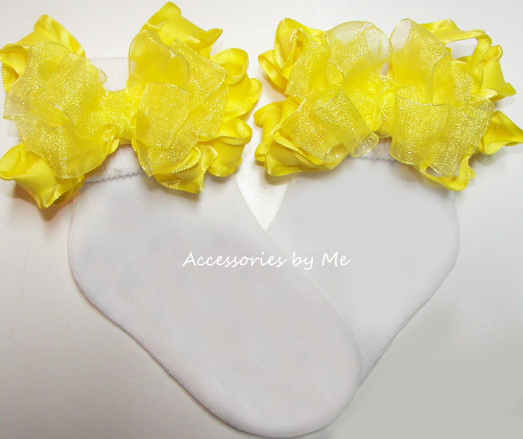 Bright Lemon Yellow Ruffle Bow Socks