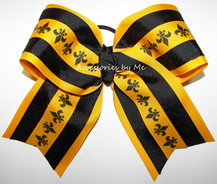 Black Gold Fluer de lis Big Cheer Bow