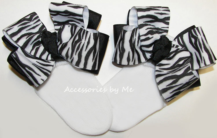 Zebra Black White Bow Socks