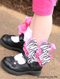 Zebra Hot Pink Ruffle Bow Socks 