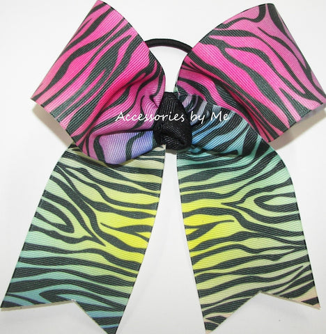 Zebra Rainbow Print Cheer Bow