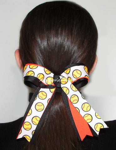 Softball Orange Black Ponytail Hair Bow
