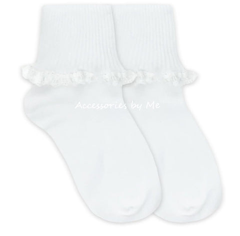 White Irish Cluny Lace Trim Socks