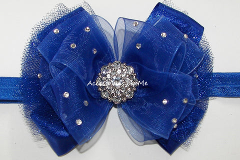 Glitzy Royal Blue Organza Tutu Bow Headband