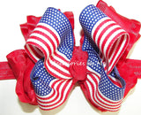 Patriotic US Flag Ruffle Bow Socks