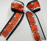 Glitter Basketball Royal White Ponytail Bow