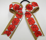 Basketball White Gold Glitter Ponytail Bow