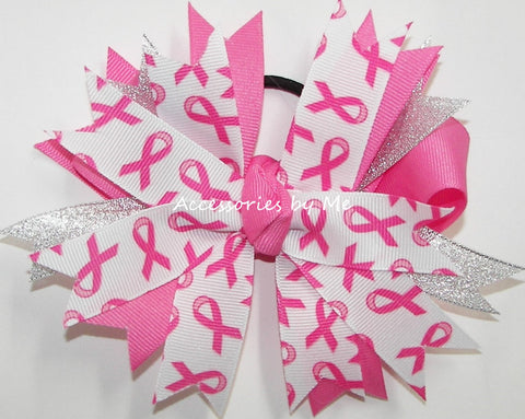 Breast Cancer Hot Pink Pinwheel Hair Bow