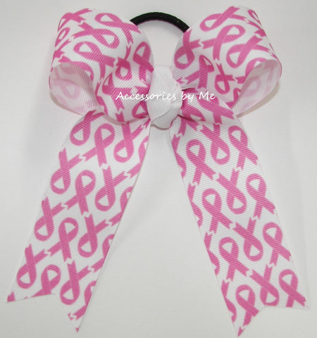 Breast Cancer Ribbon Ponytail Bow