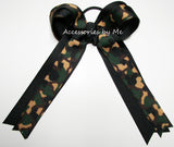 Camouflage Print Green Black Tan Long Tails Bow