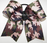 Camouflage Print Green Brown Black Natural Big Cheer Bow
