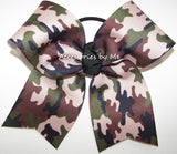 Camouflage Print Green Brown Black Natural Big Cheer Bow