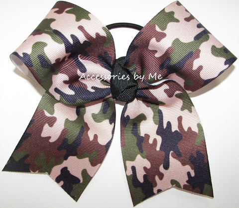Camouflage Green Brown Black Cheer Bow