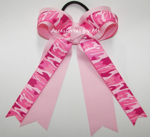 Camouflage Hot Pink Awareness Ponytail Bow