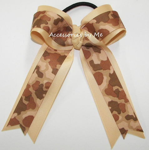Camouflage Desert Tan Natural Ponytail Bow