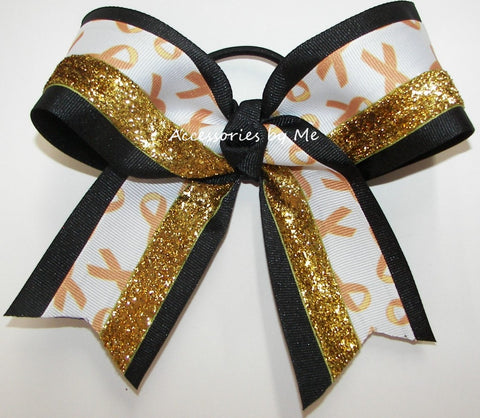 Childhood Cancer Black Yellow Gold Glitter Cheer Bow