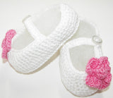 White Pink Flower Crochet Booties