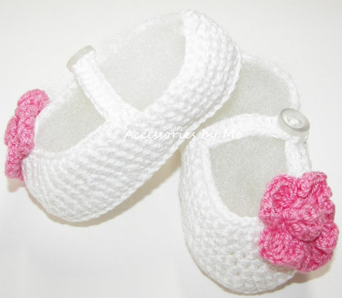 White Pink Flower Crochet Booties