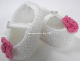 White Pink Flower Crochet Booties