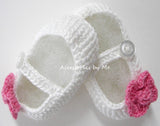 White Pink Flower Crochet Booties