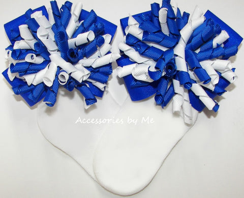 Korkers Electric Blue White Cheer Bow Socks