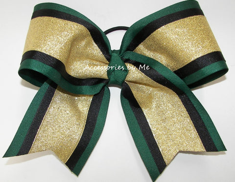 Glitter Forest Green Gold Black Cheer Bow