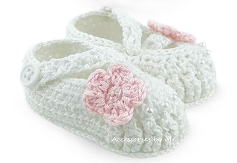 White Pink Flower Crochet Booties