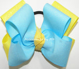 Glitter Blue Topaz Bright Yellow Cheer Bow