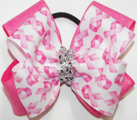 Glitter Breast Cancer Cheer Bow