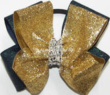 Glitter Gold Navy Blue Hair Bow