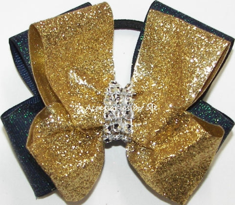 Glitter Gold Navy Blue Cheer Bow